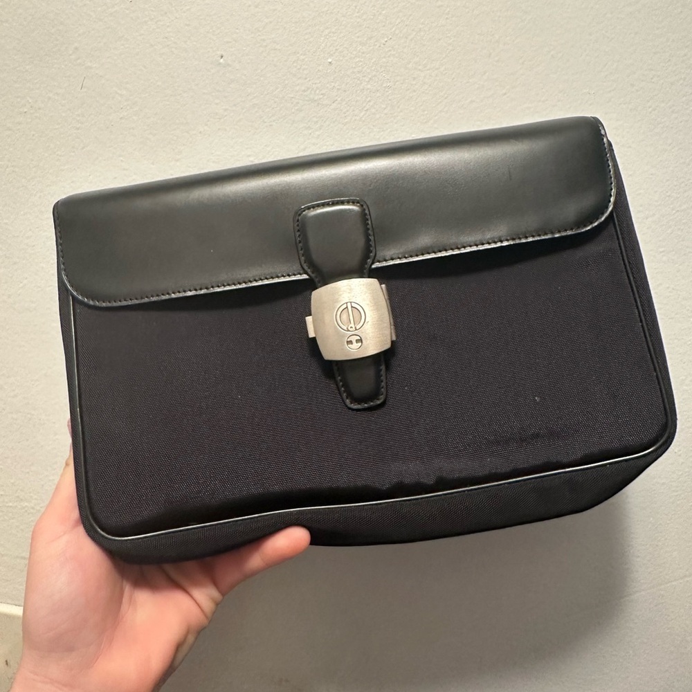 Dunhill Black Canvas and Leather Wristlet with Silver-Tone Lock